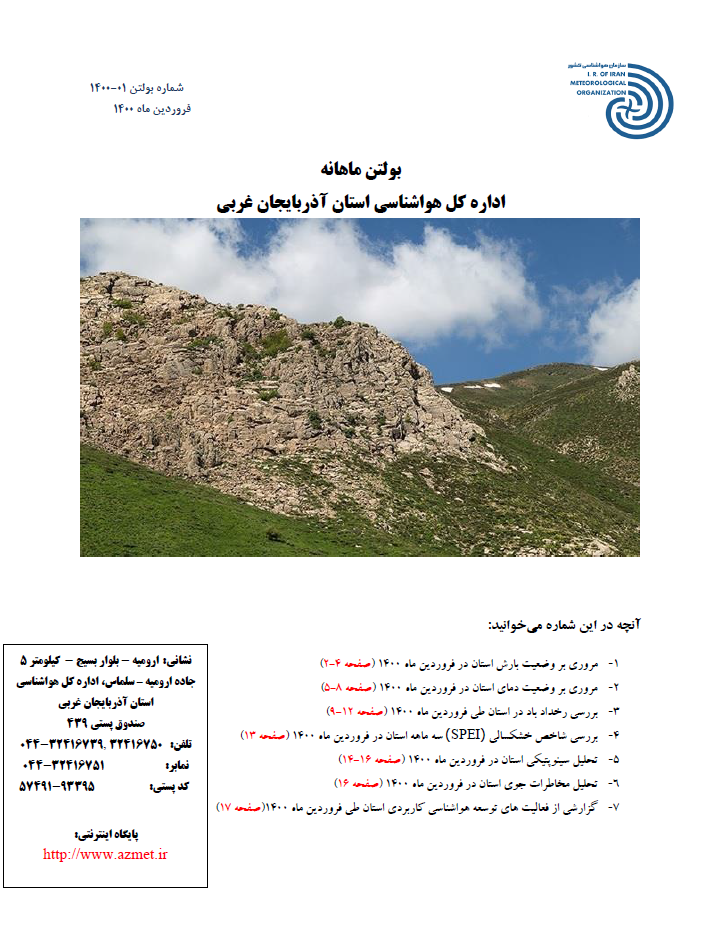 کاور بولتن ماهانه اداره کل هواشناسی استان آذربایجان غربی فروردین 1400
